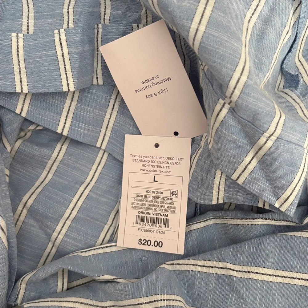 Auden Blue and White Striped Short Sleeve Button Up